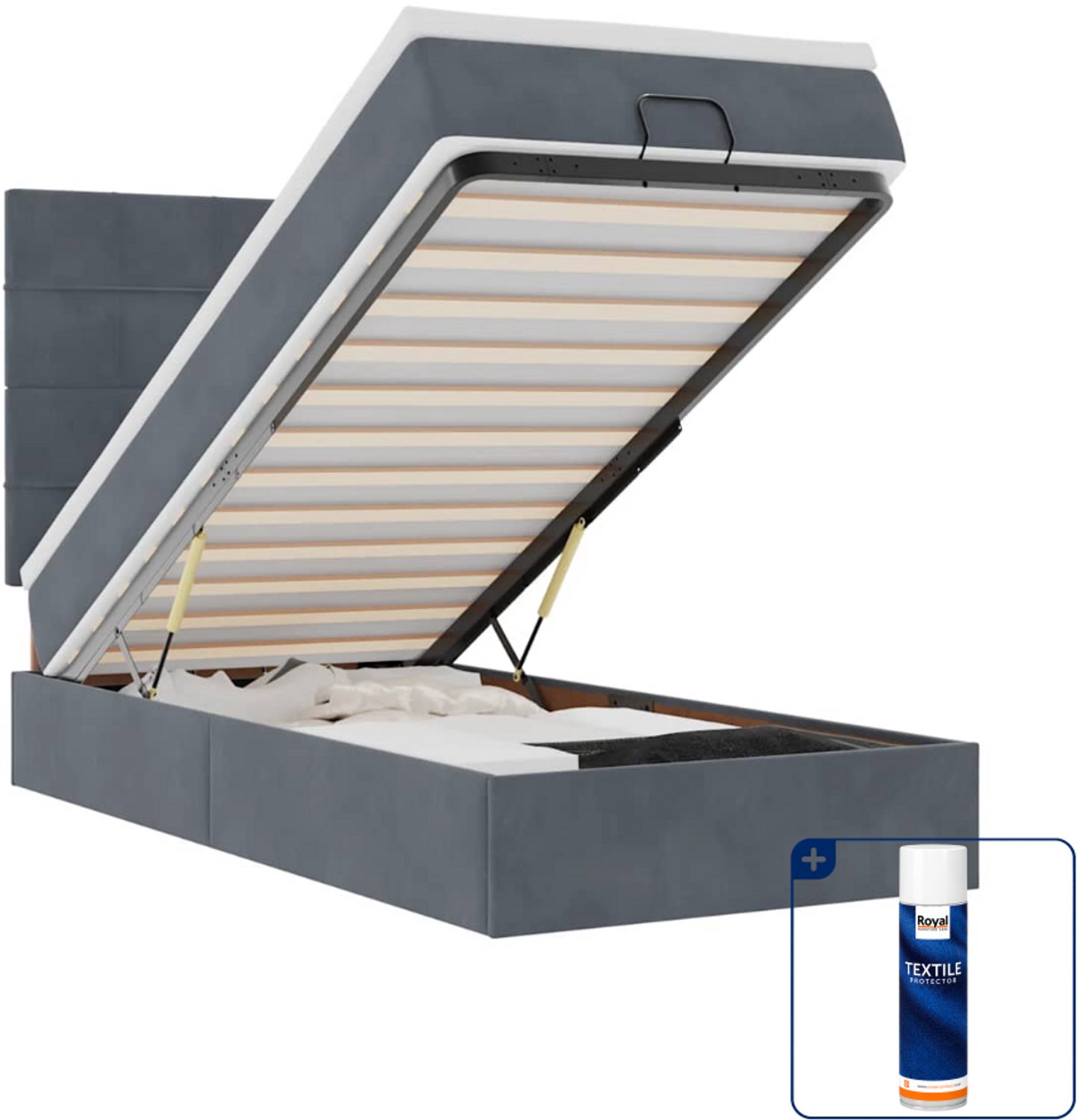 vidaXL ottoman bed - 90 x 190 cm - fluweel - donkergrijs - Inclusief textielbeschermer 500 ml