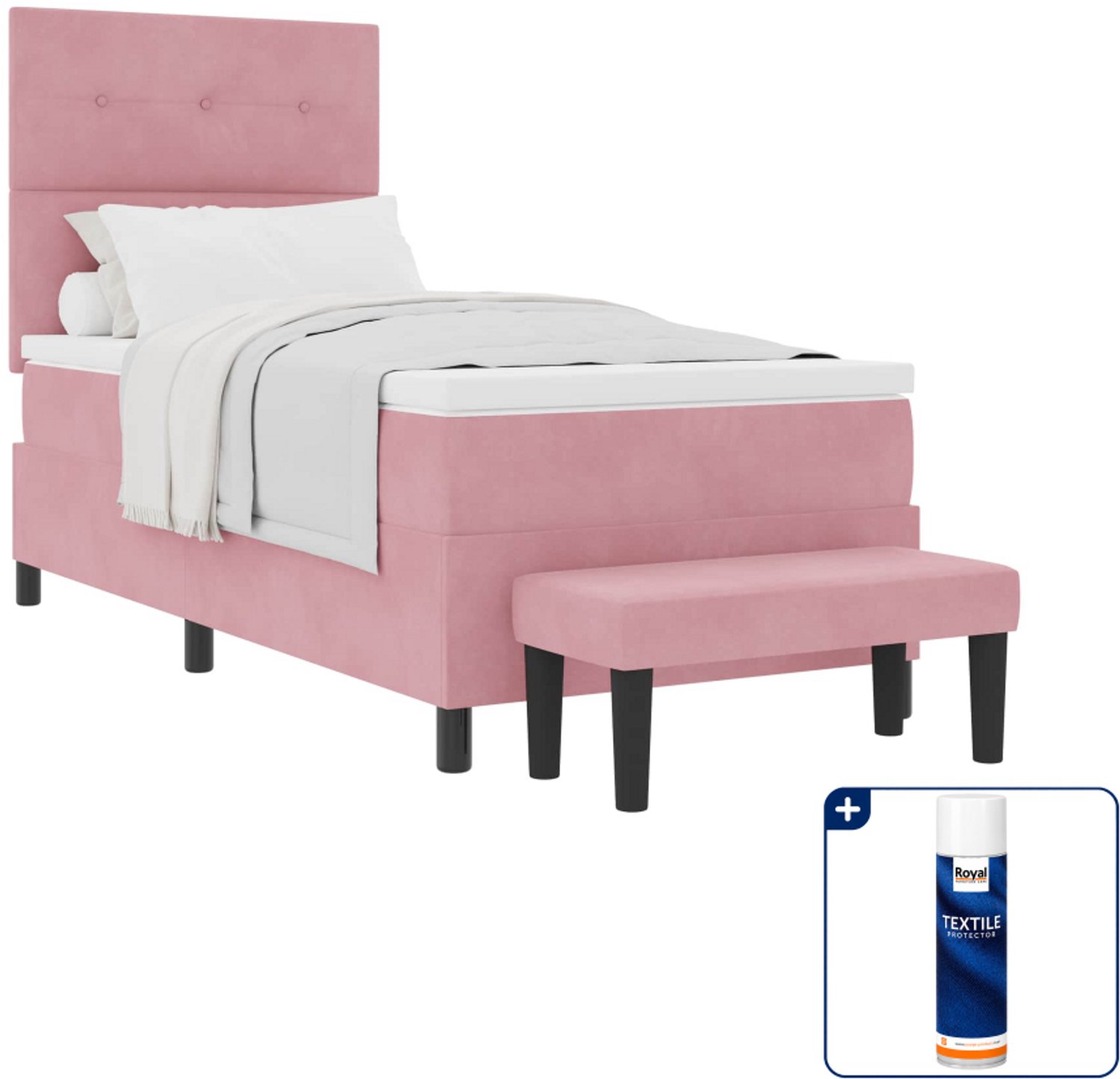 vidaXL boxspring met hoofdeinde - 90 x 200 cm - fluweel - roze - Inclusief textielbeschermer 500 ml