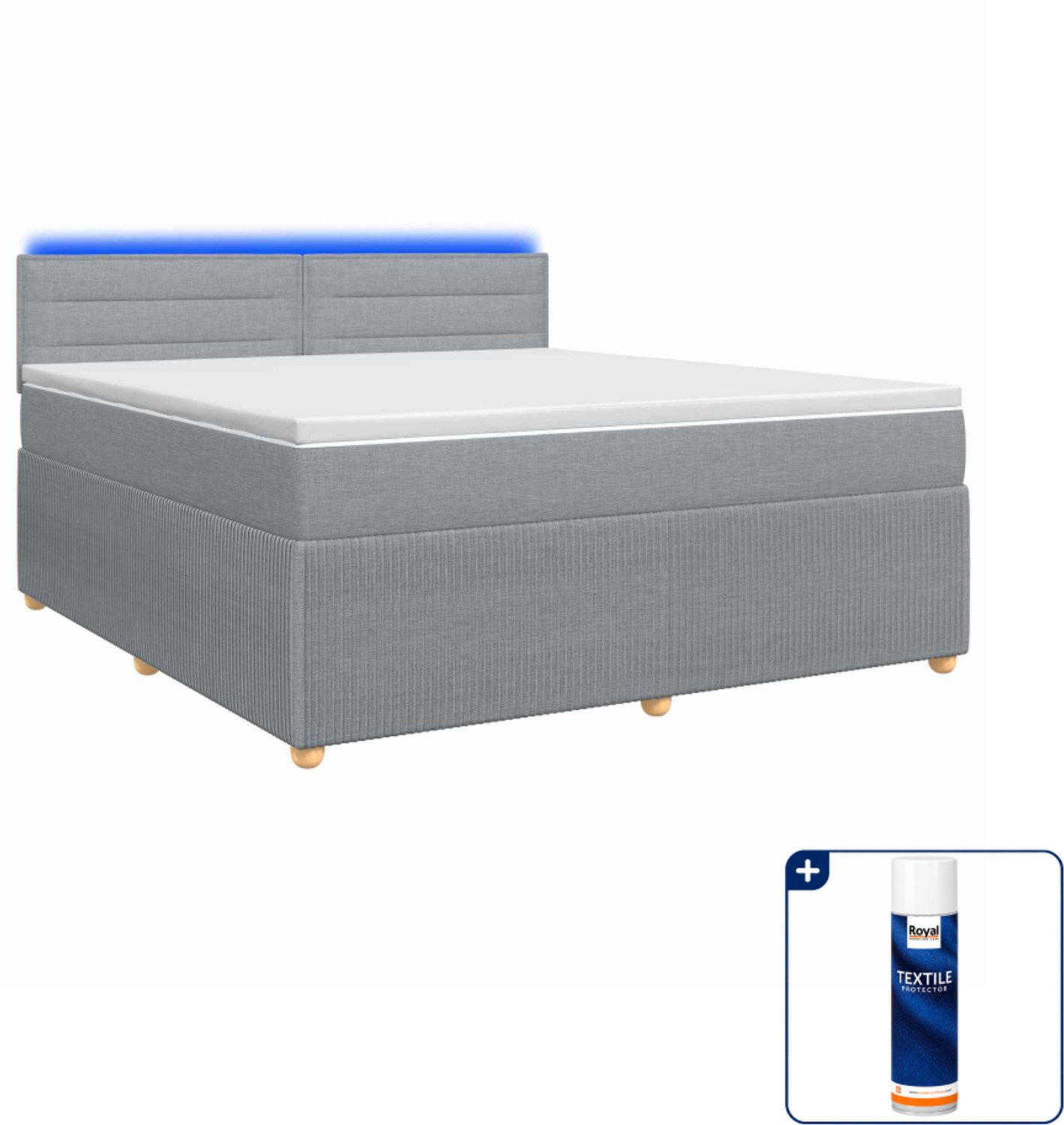 vidaXL boxspringbed Kingsize - 180 x 200 cm - lichtgrijs - Inclusief textielbeschermer 500 ml