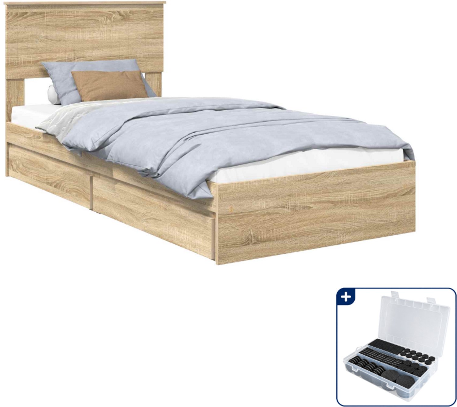 vidaXL bedframe - 90 x 190 cm - bewerkt hout - sonoma eiken - Inclusief antikrasvilt 177-delig Bruin