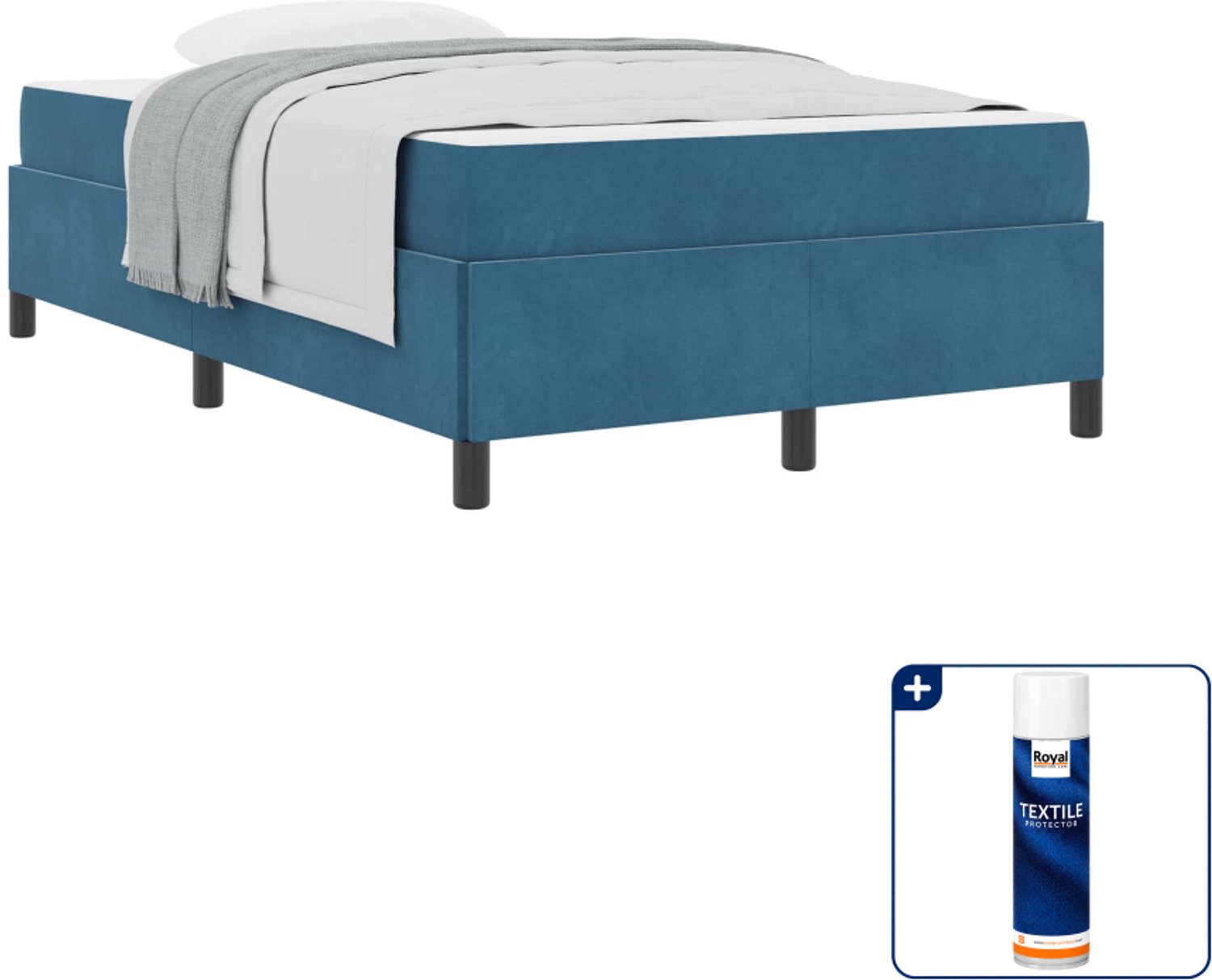 vidaXL bed met matras - 120 x 190 cm - donkerblauw - Inclusief textielbeschermer 500 ml Grijs