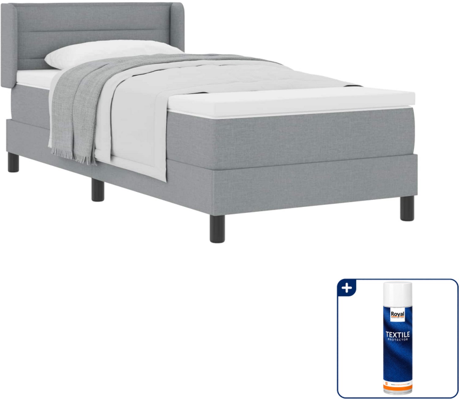 vidaXL boxspringbed - 200 x 80 cm - lichtgrijs - Inclusief textielbeschermer 500 ml