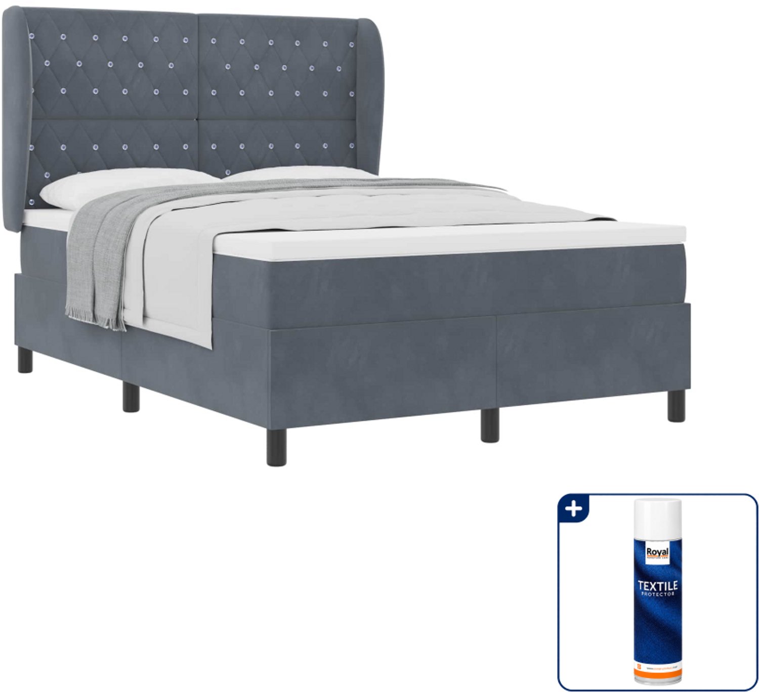 vidaXL Queensize boxspringbed - 160 x 200 cm - donkergrijs - Inclusief textielbeschermer 500 ml