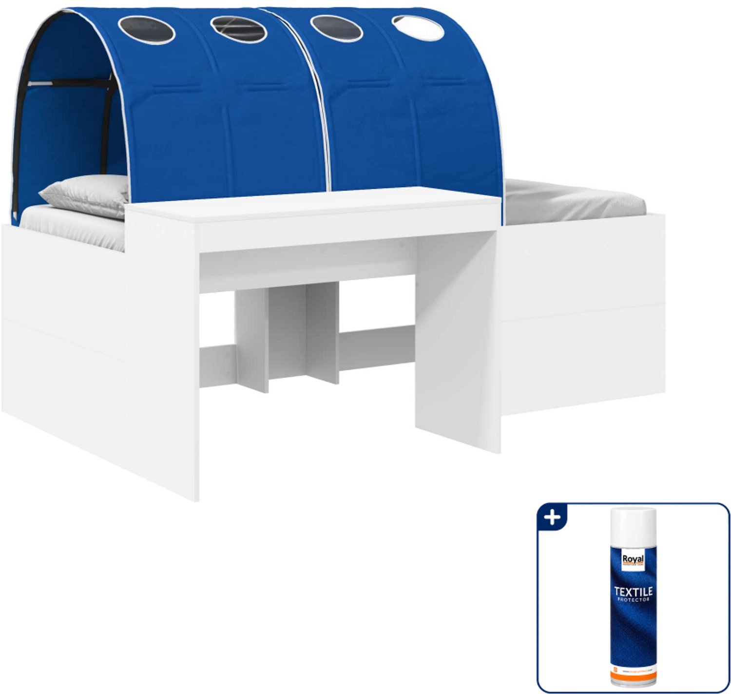 vidaXL hoogslaper - 80 x 200 cm - wit en blauw - Inclusief textielbeschermer 500 ml