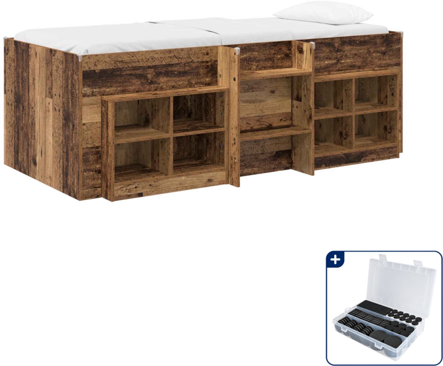 vidaXL loftbed met kast - 80 x 200 cm - bewerkt hout - oud hout - Inclusief antikrasvilt 177-delig Bruin
