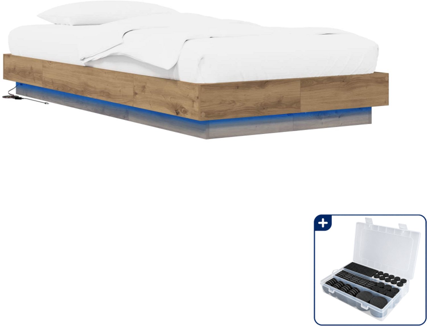 vidaXL bedframe met LED - 80 x 200 cm - bewerkt hout - artisanaal eiken - Inclusief antikrasvilt 177-delig Bruin