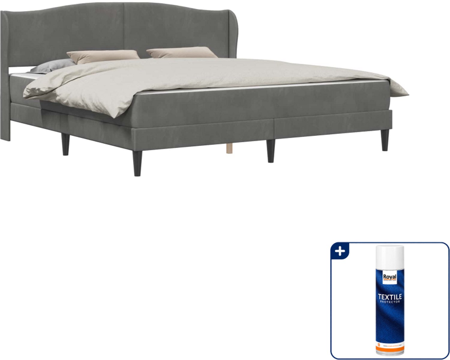 vidaXL bed met matras - 200 x 200 cm - fluweel - donkergrijs - Inclusief textielbeschermer 500 ml Donker Grijn