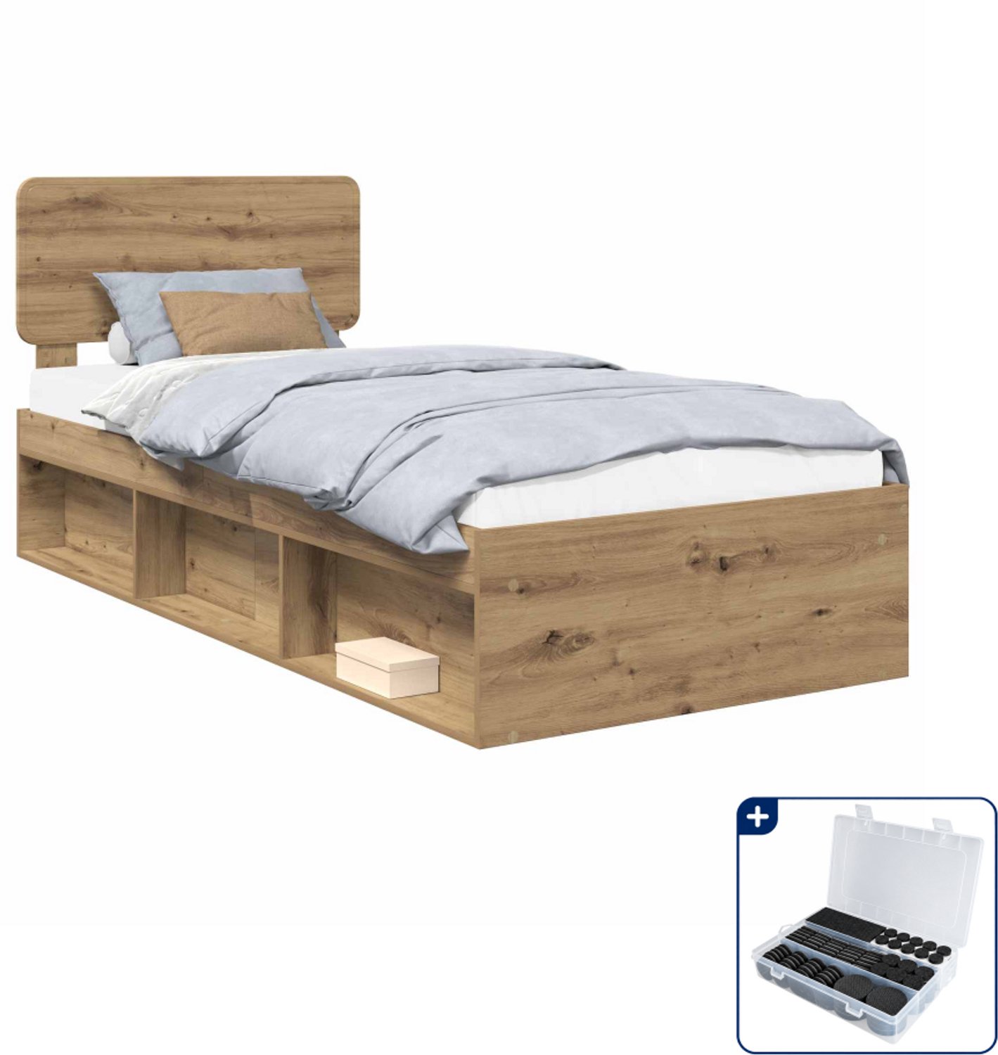 vidaXL bedframe - 90 x 200 cm - artisanaal eiken - Inclusief antikrasvilt 177-delig