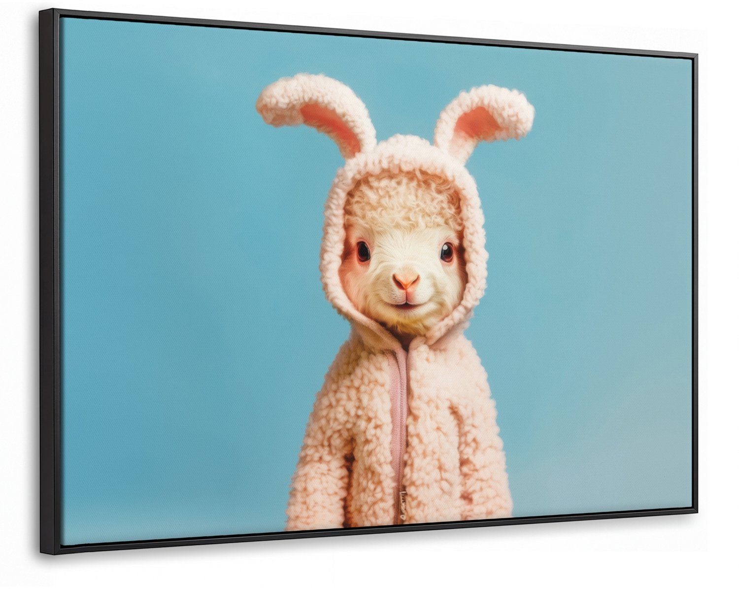 Canvas Schilderij met Baklijst XXL Canvas Schilderij met Baklijst 140x90cm - Lammetje - Paashaas - Kostuum - Muurdecoratie woonkamer - Slaapkamer decoratie - Kamer accessoires - Schilderijen op canvas met lijst groot