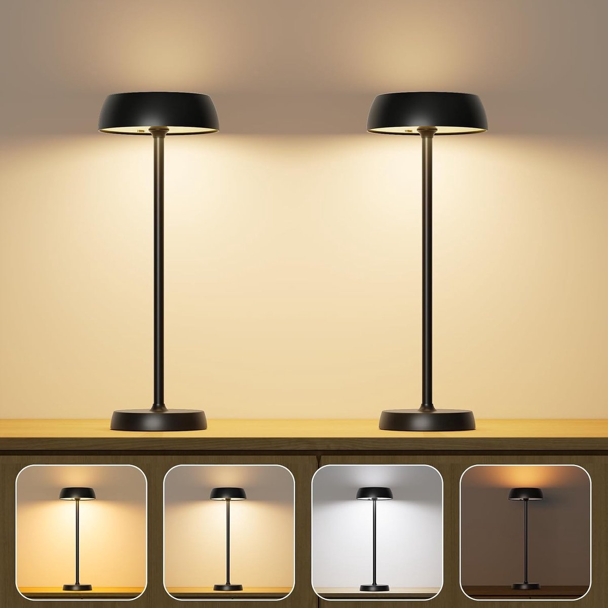 Draadloze Tafellamp met Touch-bediening - 2 Stuks - Oplaadbare Led-lamp met 4 Lichtmodi - Voor Slaapkamer, Bureaus en Camping