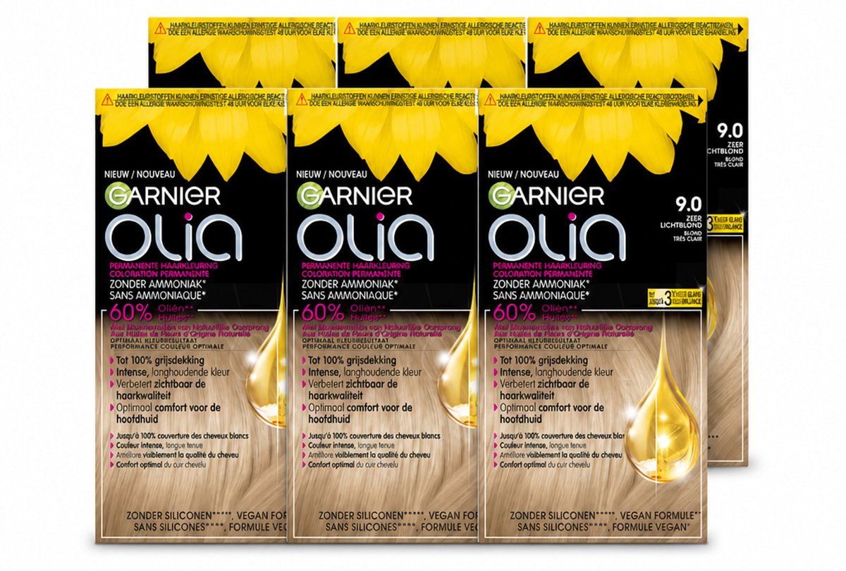 6 x Garnier - Olia 9 - Haarkleuring - Zeer Lichtblond - Zonder Ammoniak - Intense Langhoudende Kleur - Voordeelverpakking - 6 stuks
