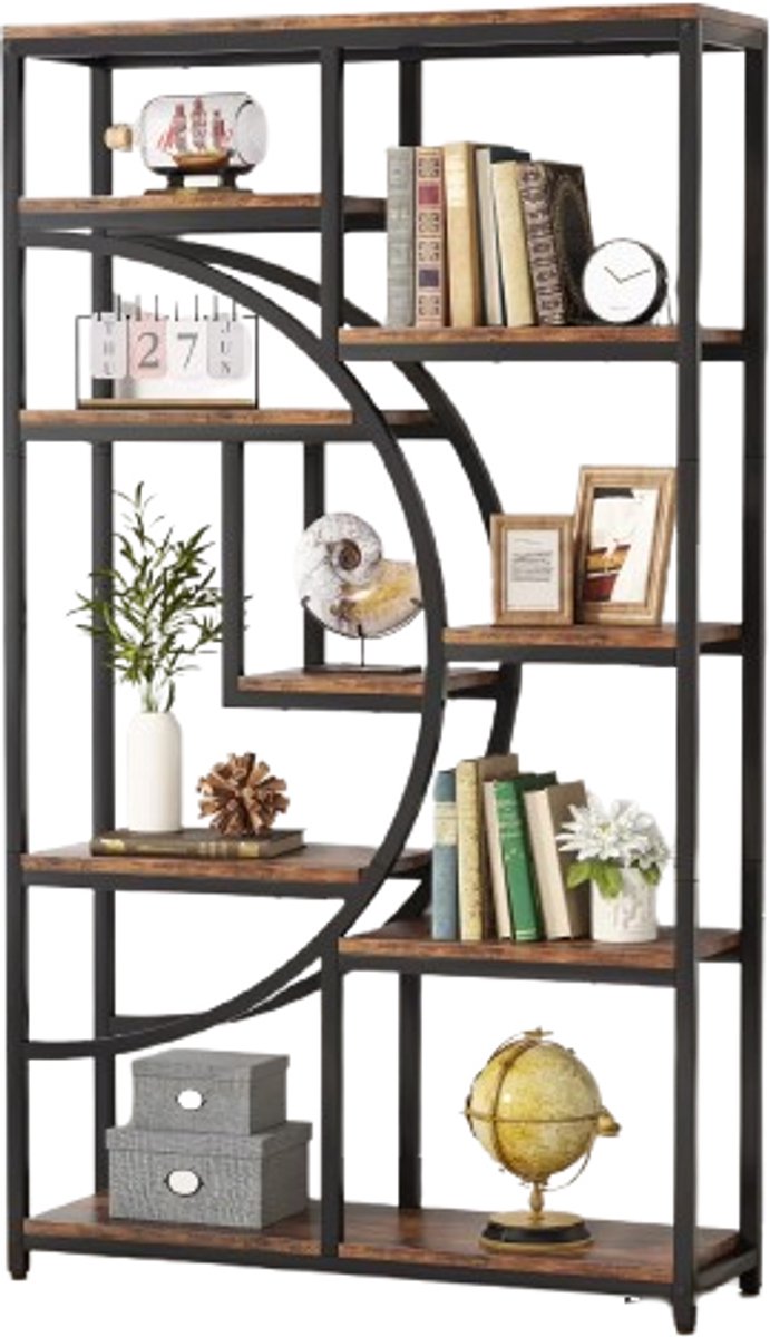 Mura Boekenkast - Stellingkast - Opbergkast - Boekenrek - Wandkast - Vakkenkast - Industrieel Design - 9 Planken - Bruin