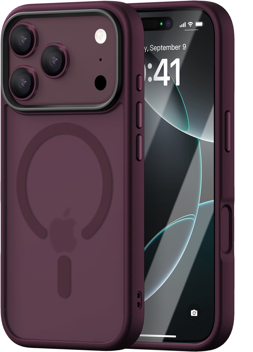 iDenn hoesje voor iPhone 18 Pro Mat Transparant Bordeauxrood - Burgundy - Bordeaux Rood - Cherry - geschikt voor MagSafe