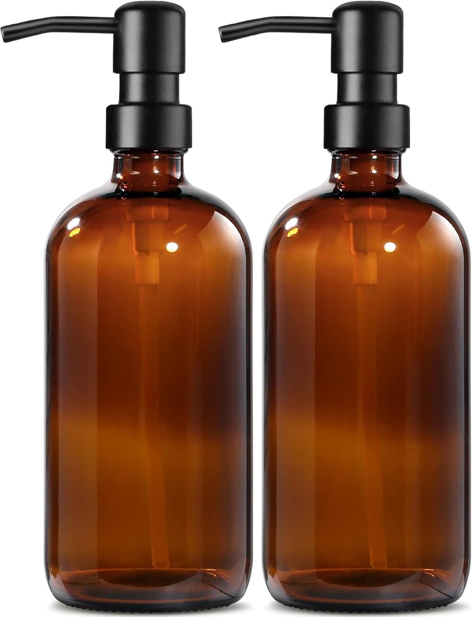 Zeepdispenser - Set van 2 - 500 ml - Glas - Bruin