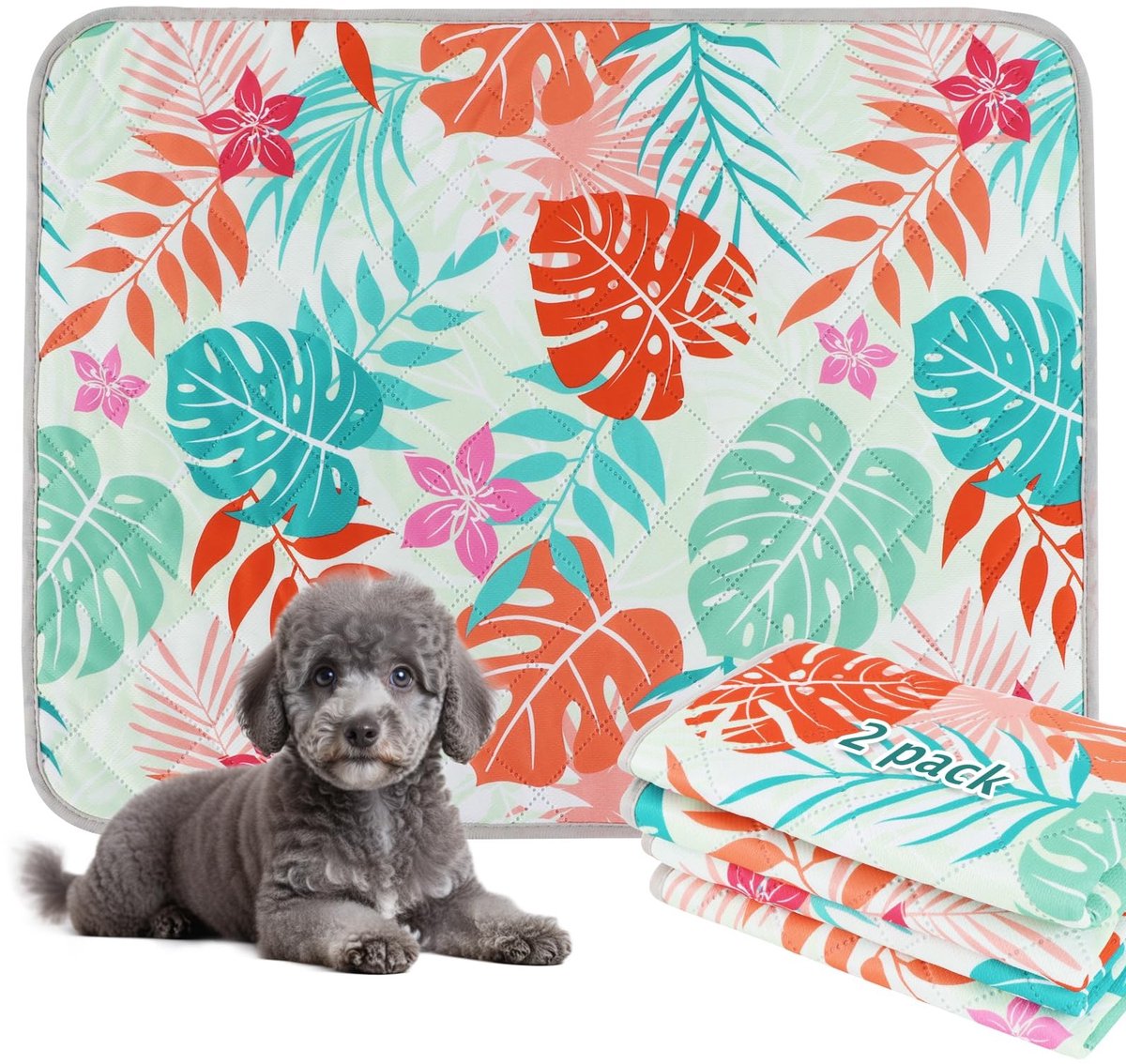 Elzusha - Herbruikbare Hondentrainingsmat - Lekvrije en Absorberende Pad - 60x60cm - Groene Palmbladeren