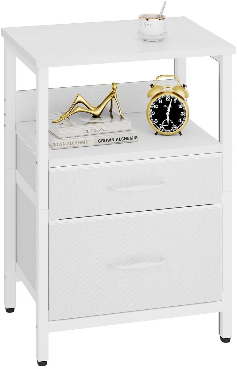 Elzusha - Witte Bedside Table met 2 Lades en Open Plank