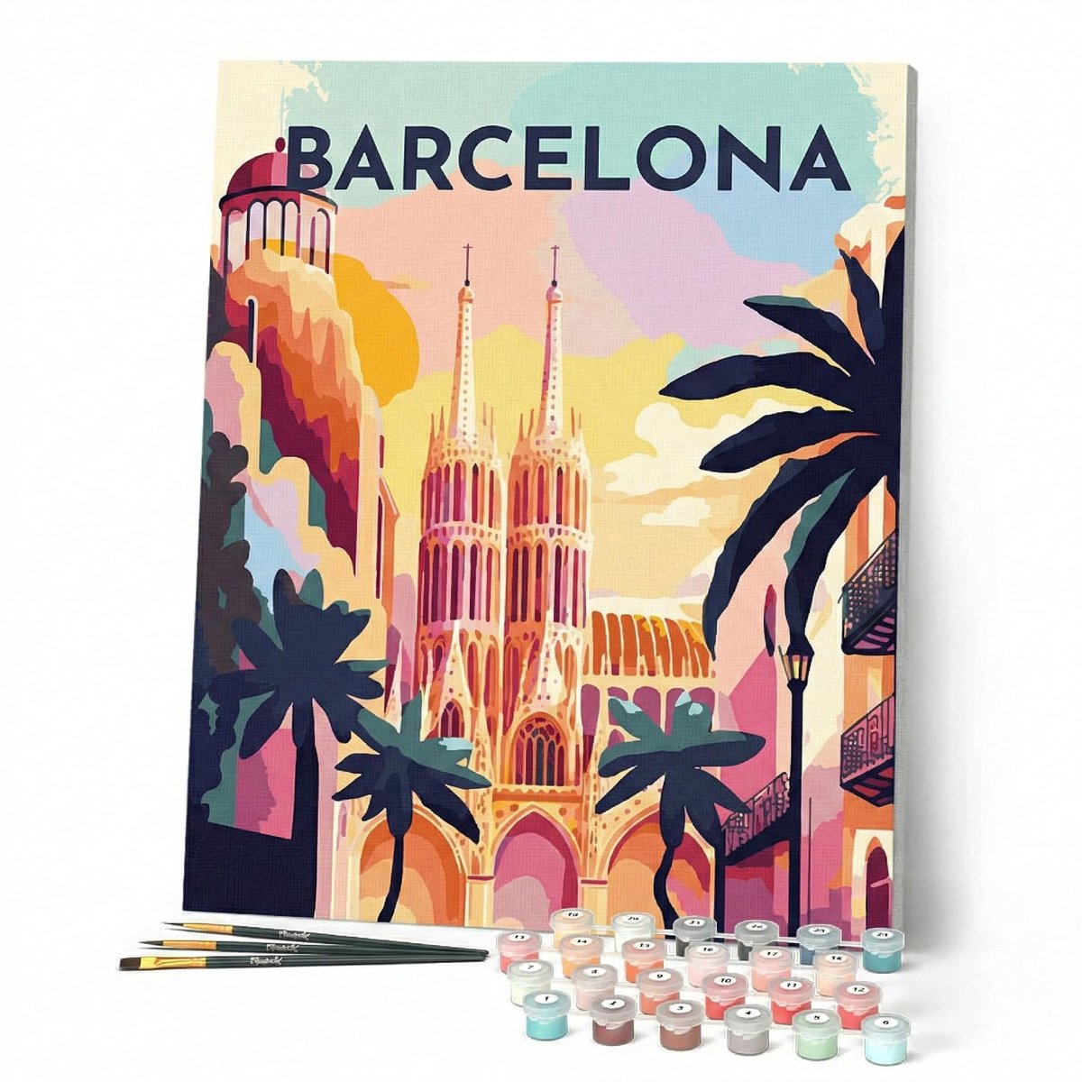 Elzusha - Schilderen op Nummer voor Volwassenen met Lijst Barcelona Poster