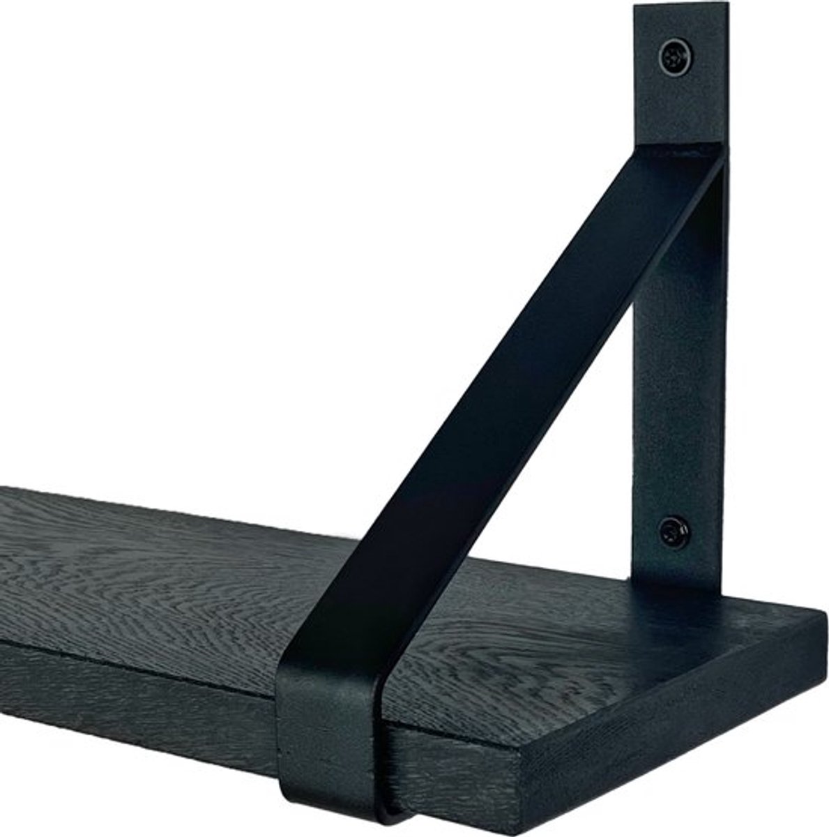 GoudmetHout Zwarte Eiken Wandplank - 260x20 cm - 2 Industriële XL Plankdragers Mat Zwart Zwart eiken