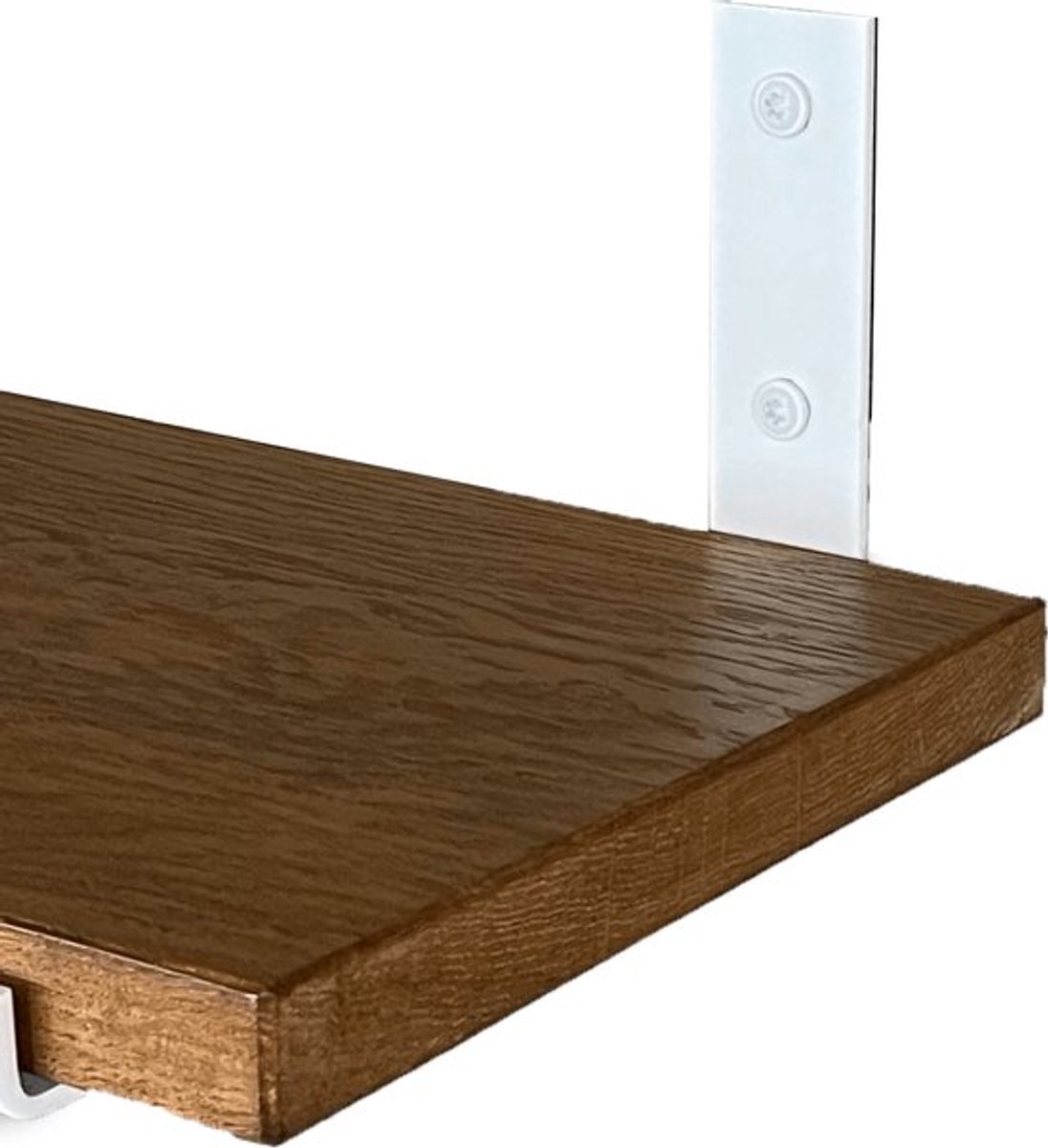 GoudmetHout Donkere Eiken Wandplank - 240x25 cm - Plankdragers L-UP Mat Wit Donker eiken