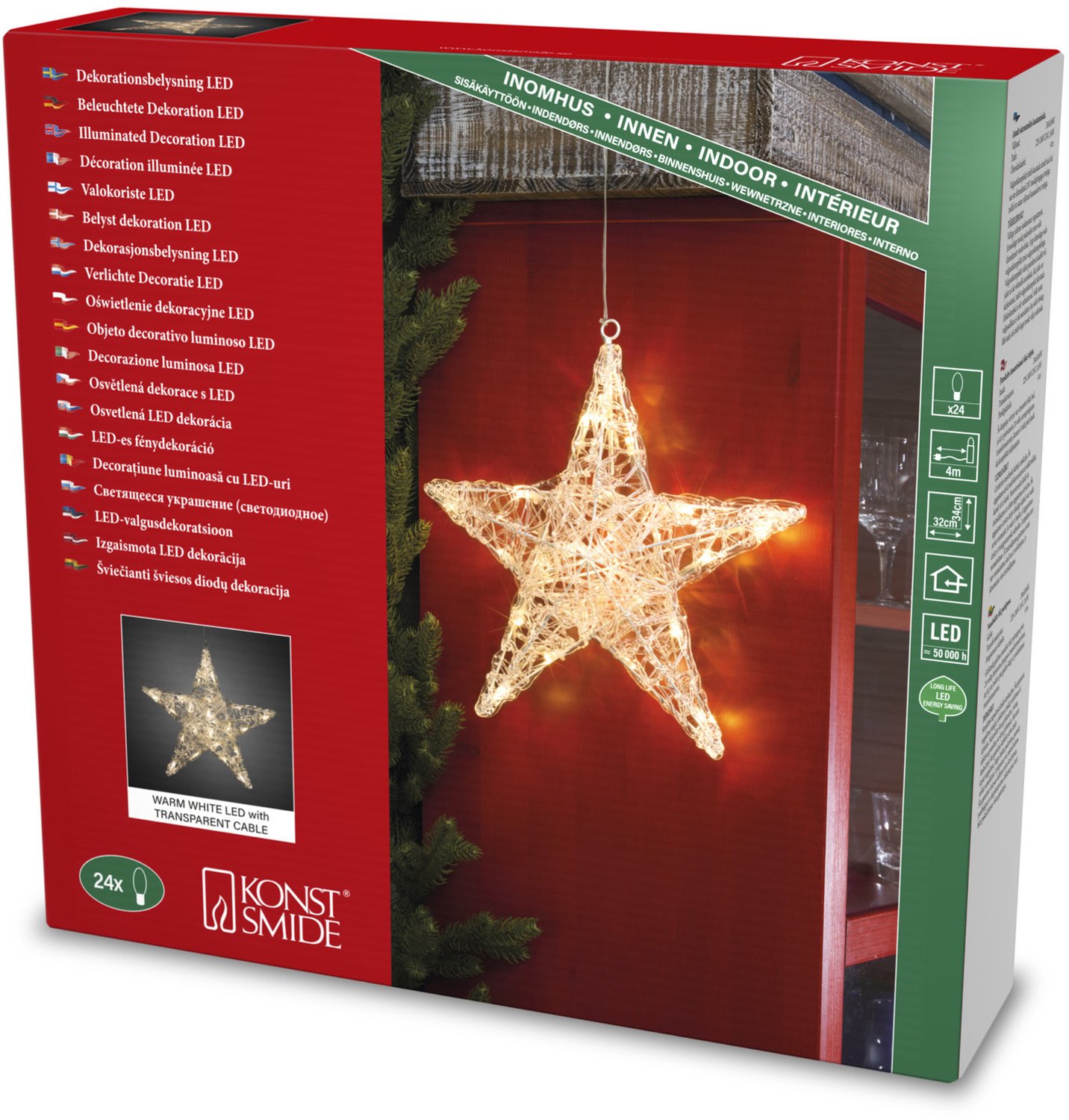 Verlichte kerstster - 2x - 32 cm - 24 led lampjes - warm wit - acryl - binnen gebruik - dimmer - kerstverlichting – foto 3