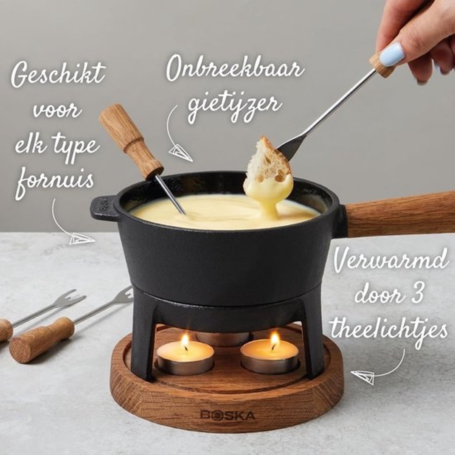 Fondue set - Kaasfonduepan - Voor gezellig samen eten - Geschikt voor elke kookplaat - 700 ml - Zwart – foto 2