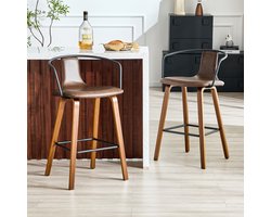 CHICFURN Barhocker - Set van 2 - Met armleuning - Vier poten - Bruin