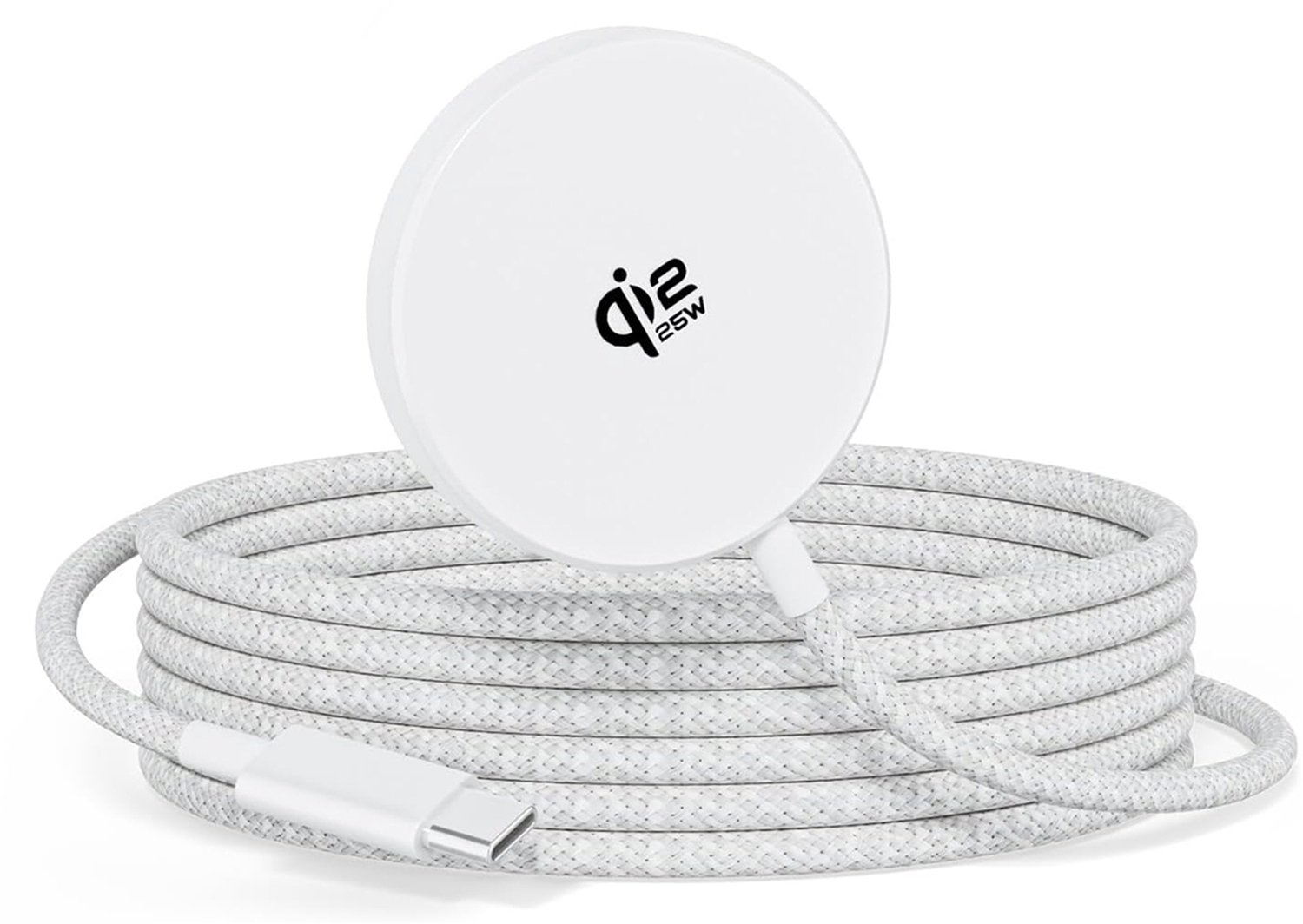 XO, Draadloze Oplader Qi2.2 MagSafe en PixelSnap Gevlochten USB-C Kabel 1.8m, Wit