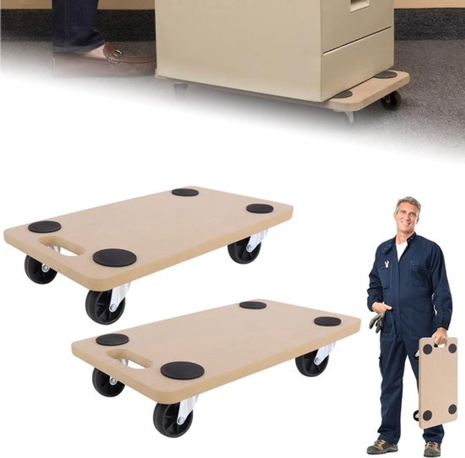 2x set meubelrollers - Transportplateaus met zwenkwielen - Voor verhuizing en transport