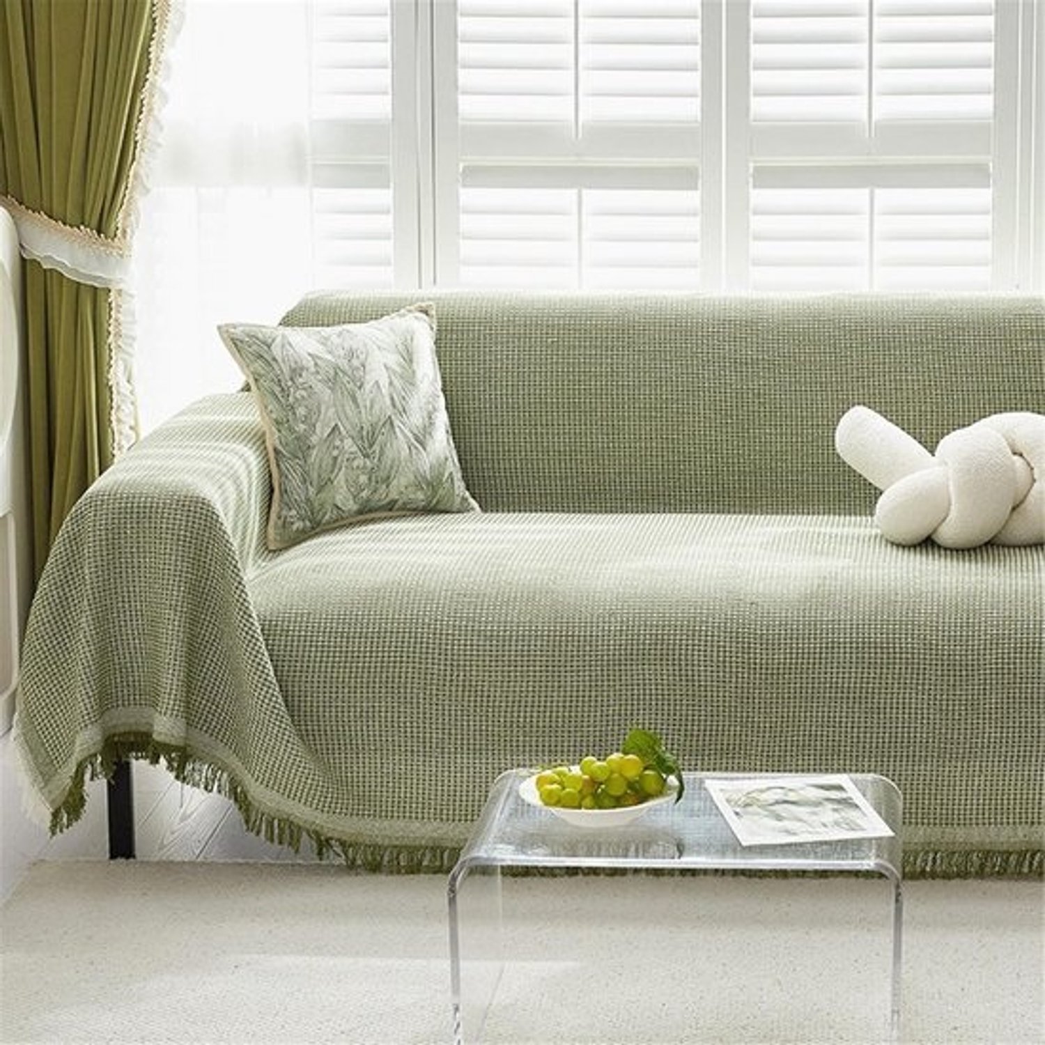 Zachte wafel-sierdeken - voor bank en meubels - Omkeerbare sprei - groen - 180x130 cm