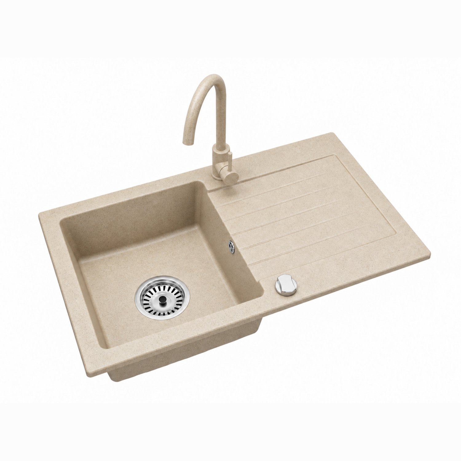 Faizee Home Alisha Granieten Spoelbak 75 × 44 cm – Kwartscomposiet – Omkeerbaar – Inclusief Genial Keukenkraan en Afvoer Beige