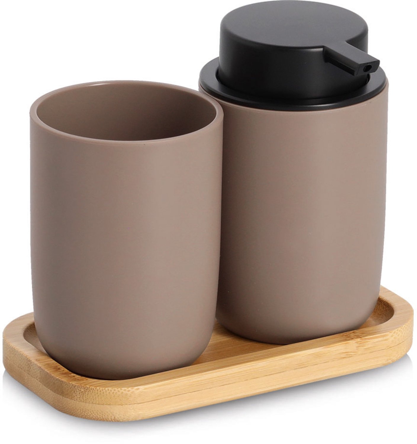 Set badkameraccessoires, tandenborstelhouder en zeepdispenser ZELLER - bruin