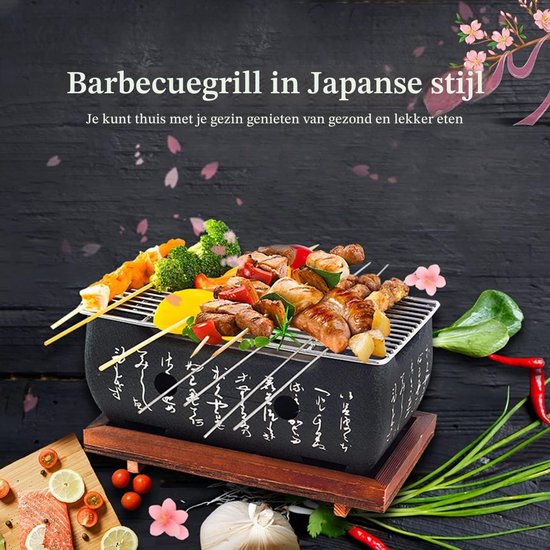Barbecue Mini Draagbaar - Houtskool Keramiek - 480 cm2 Grilloppervlak - Zwart - Voor Buiten - Hibachi Grill — afbeelding 3