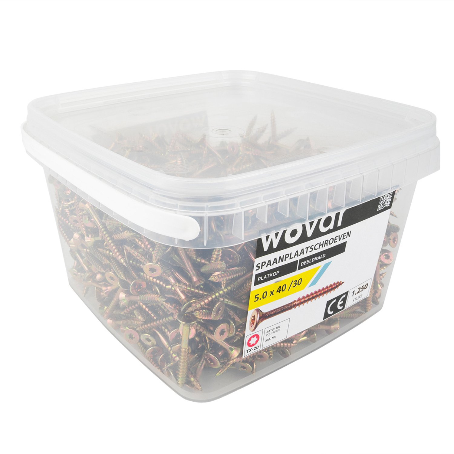 Wovar Voordeelemmer Spaanplaatschroeven Geel Verzinkt 5.0 x 40 mm Torx 20 Deeldraad | 1250 stuks