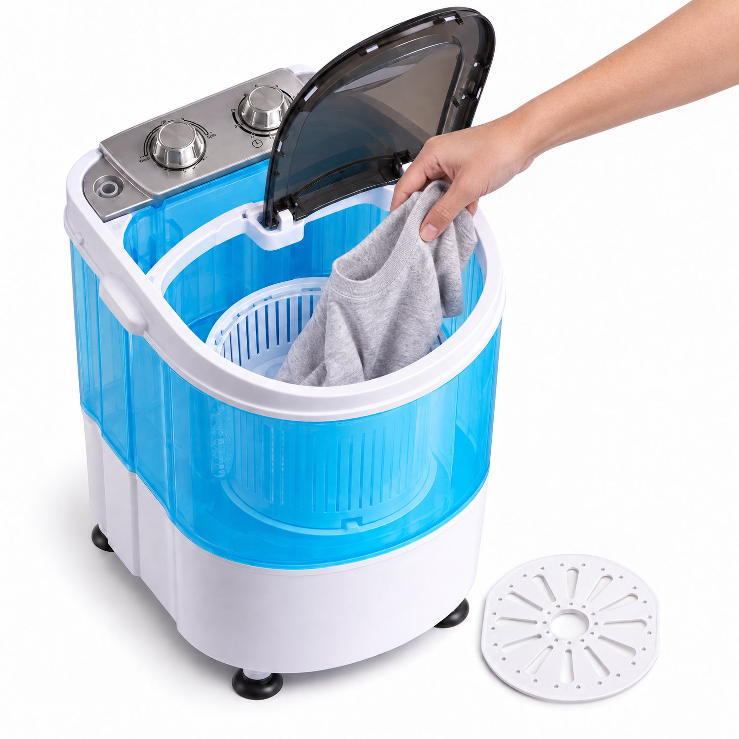 Cheqo® Mini Wasmachine met Centrifuge - Camping Wasmachine - Kleine Wasmachine - Draagbare Wasmachine - Compacte Wasmachine - Caravan Wasmachine - Camper Wasmachine - Studenten Wasmachine - Bovenlader Wasmachine - Wasmachine voor Kleine Ruimtes