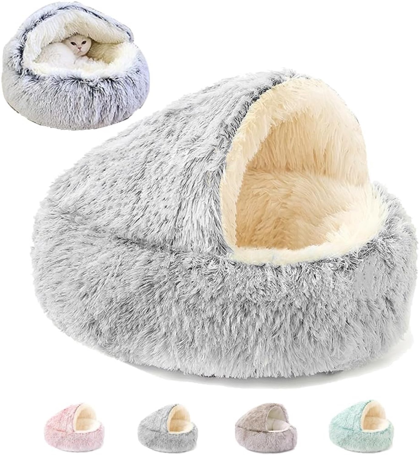 YAGXIG huisdierbed – kattenbed – vogelnestbed – winterwarm bed – zacht en comfortabel – antislipbodem – warm – afneembaar – wasbaar – geschikt voor kleine en middelgrote huisdieren (grijs, medium)