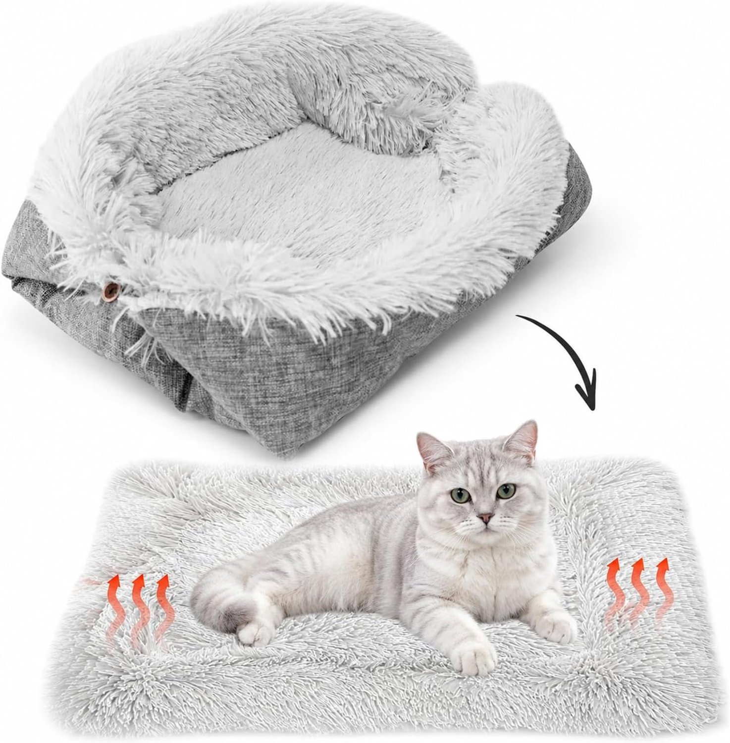 YAGXIG Kattenmand – Katten-/hondenmand voor herfst/winter – Pluche kattenmat – Veelzijdige huisdiermat – Detail met knoop – Huisdiermand voor alle seizoenen – 70 x 60 cm – Grijs – Geschikt voor kleine katten en honden