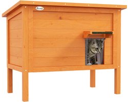 PawHut Geisoleerd Kattenhuis voor Buiten - Kattenhok met Opklapbaar Dak - Katteniglo voor de Tuin - Oranje