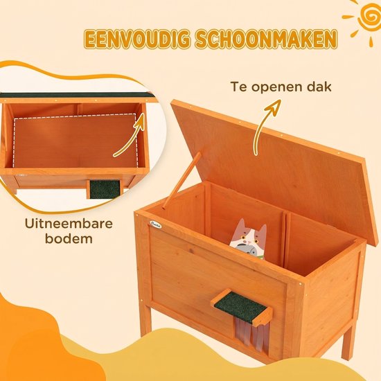 Gemakkelijk schoon te maken kattenhuis met openklapbaar dak en uitneembare bodem.