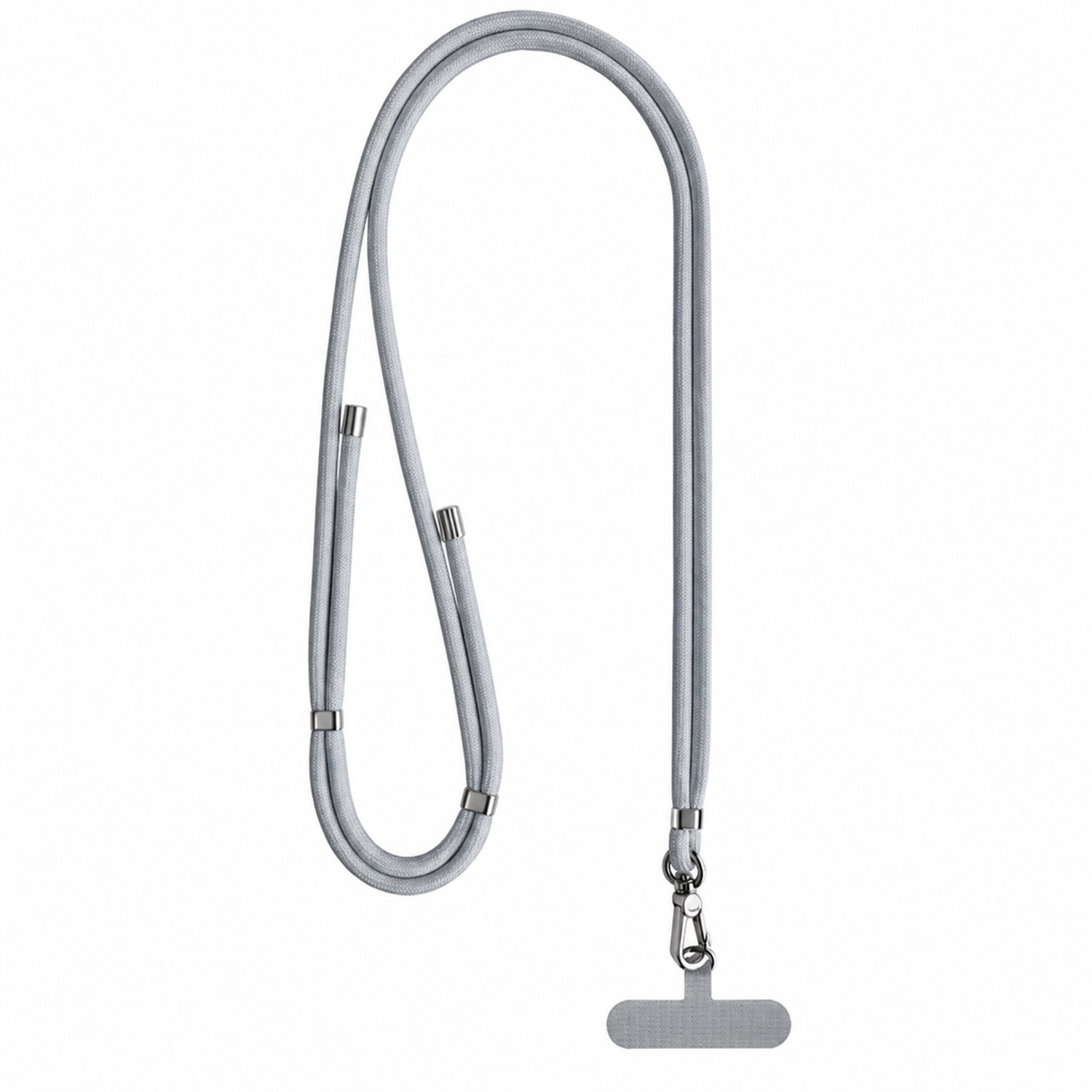 Telefoonkoord 6 mm lichtgrijs van polyester met metalen sluiting en bevestigingslipje, voor schuin dragen, apart verpakt