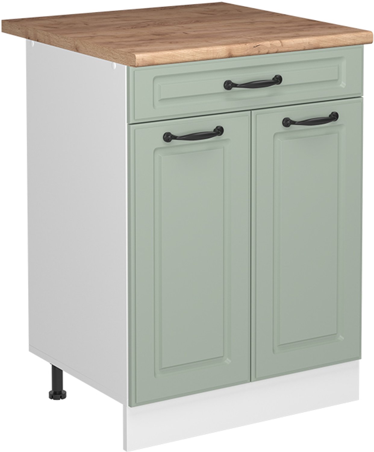 Vicco Keukenonderkast R-Line, Mint landelijk/Wit, 60 cm met lade goudkleurig eiken werkblad
