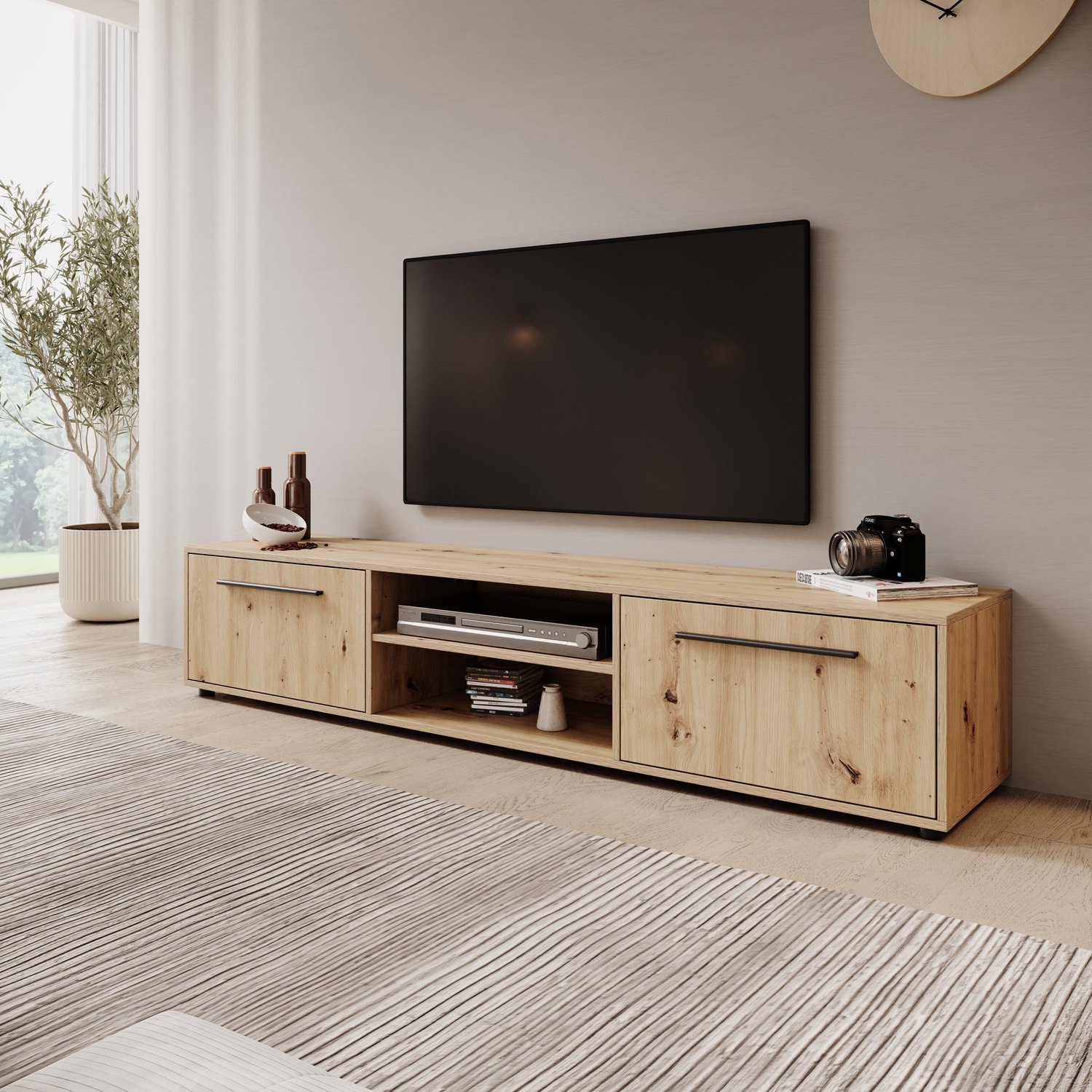 MEUBELLA Montalo - TV-Meubel - Eikenpatroon - 190x40x38 cm Bruin