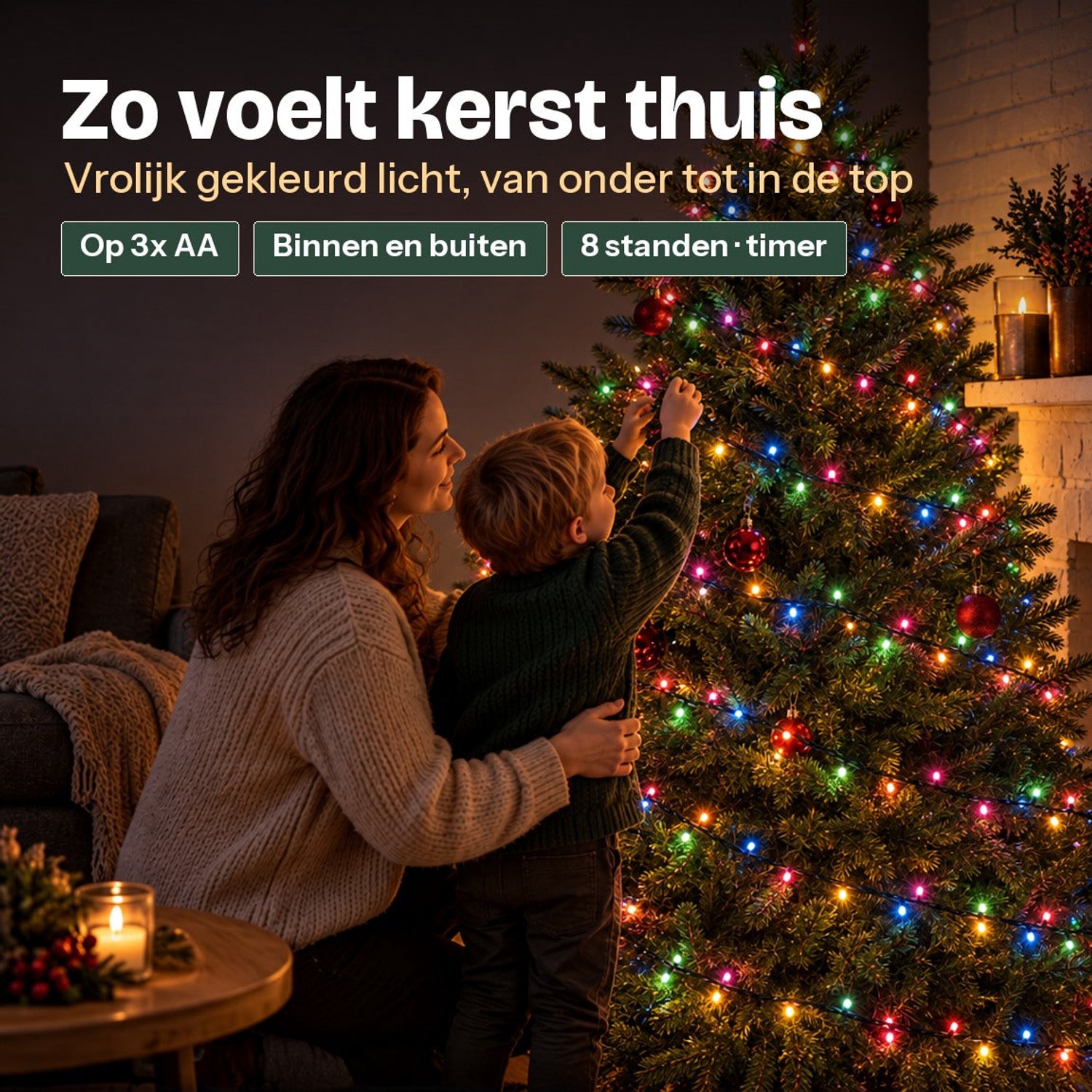Levano Kerstverlichting Multicolor 192 LED 15 m - Lichtsnoer voor Binnen en Buiten - Kerstlampjes op Batterij - Kerstboomverlichting - Kerstversiering - Lichtslinger - Kerstlichtjes - LED Lampjes - Lichtjes Slinger op Batterijen - Lichtketting – foto 2