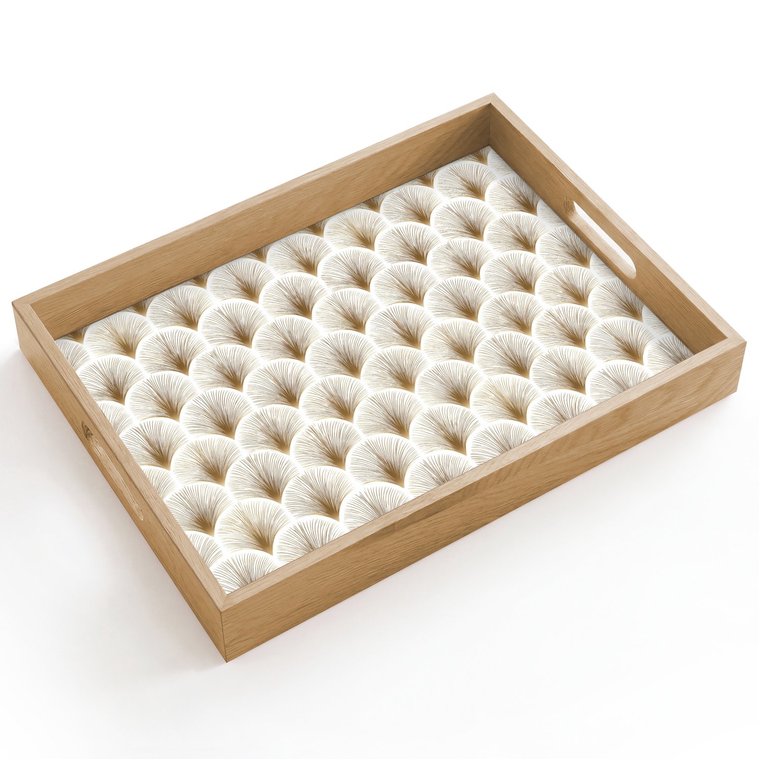 Dienblad hout 40x30 cm - Schootdienblad - Waaiers - Art Deco - Elegant - Goud - Wit - Borrelplank rechthoek - Plateau dienbladen