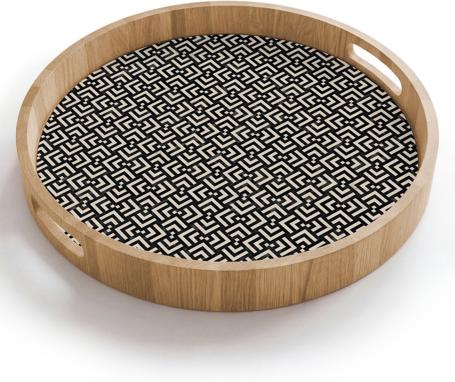 Dienblad rond 40x40 cm - Schootdienblad hout - Patroon - Marmer - Zwart - Borrelplank rechthoek - Plateau houten dienbladen