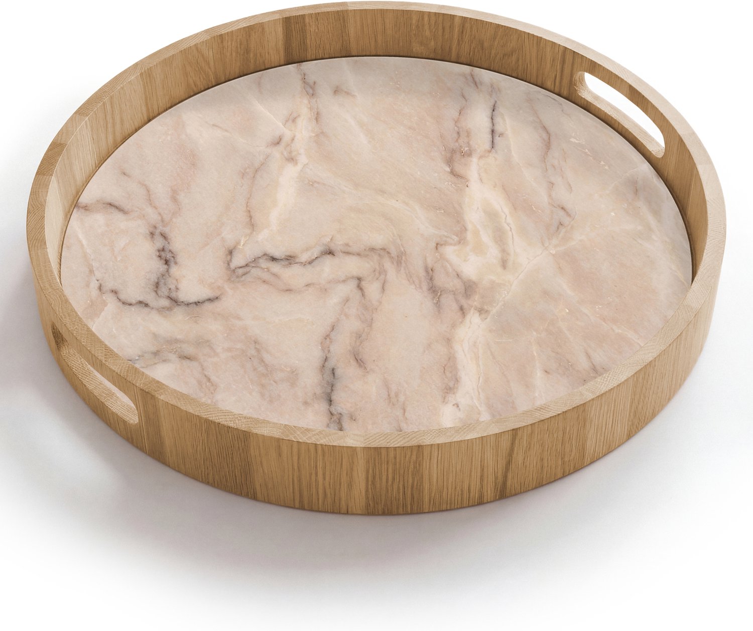 Dienblad rond 40x40 cm - Schootdienblad hout - Marmer - Patroon - Abstract - Modern - Beige - Borrelplank rechthoek - Plateau houten dienbladen