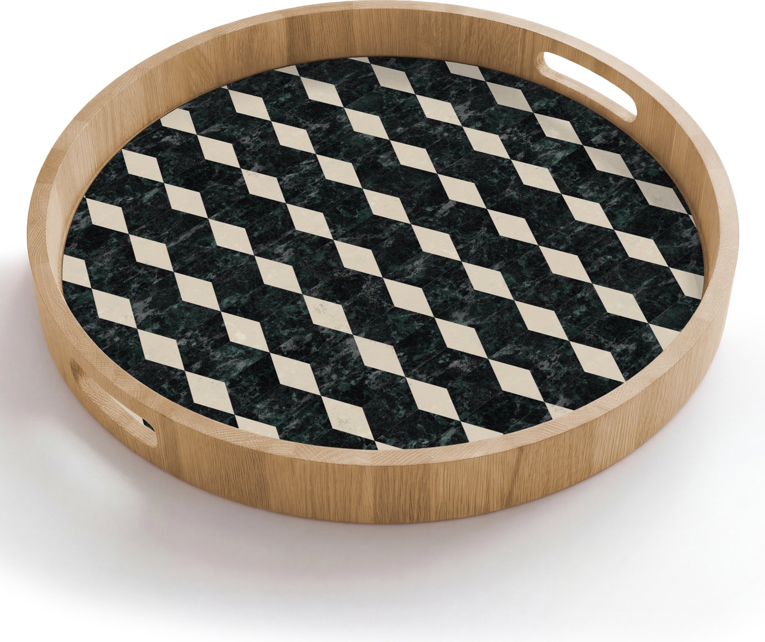 Dienblad rond 50x50 cm - Schootdienblad hout - Geometrisch - Patroon - Marmer - Groen - Borrelplank rechthoek - Plateau houten dienbladen