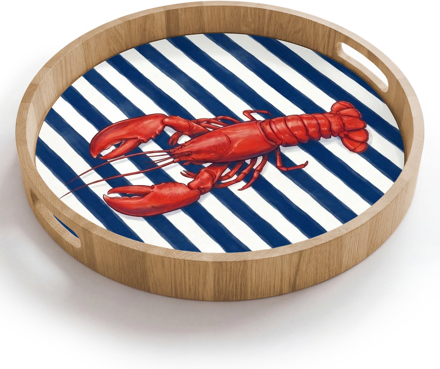 Dienblad rond 40x40 cm - Schootdienblad hout - Schaaldier - Kreeft - Marine - Illustratie - Rood - Borrelplank rechthoek - Plateau houten dienbladen