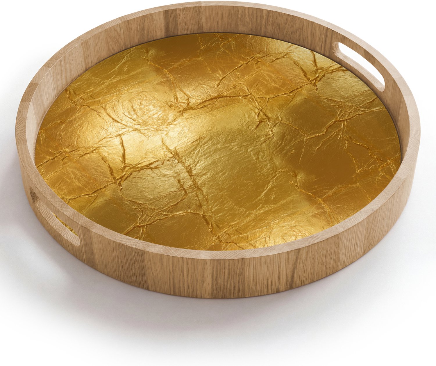 Dienblad rond 40x40 cm - Schootdienblad hout - Bladgoud - Vintage - Textuur - Warm Goud - Borrelplank rechthoek - Plateau houten dienbladen