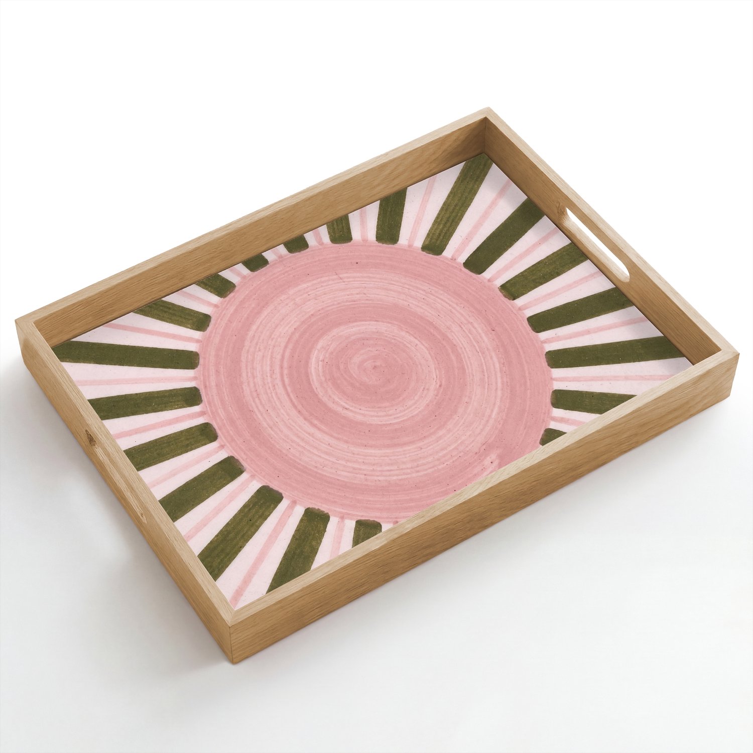 Dienblad hout 50x35 cm - Schootdienblad - Patroon - Cirkel - Stralen - Abstract - Roze - Borrelplank rechthoek - Plateau dienbladen