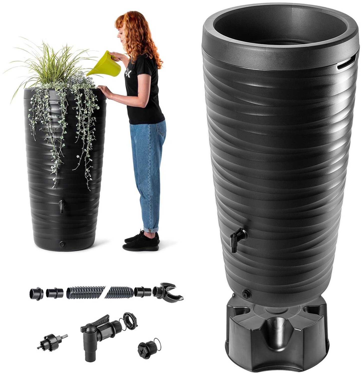 Regenton - 240 liter - Met kraan en plantenbak - Antraciet